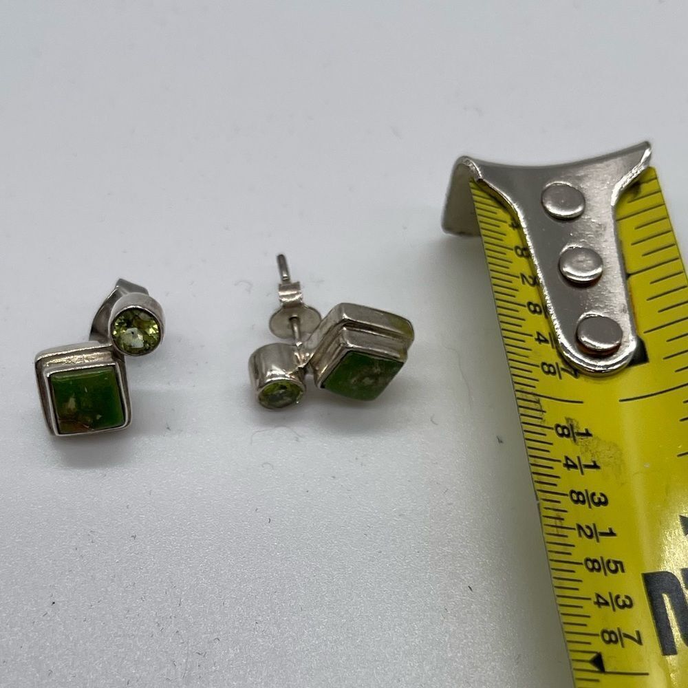 925 Sterling Silver with Peridot & Composite Green Turquoise Earrings - Picture 2 of 4